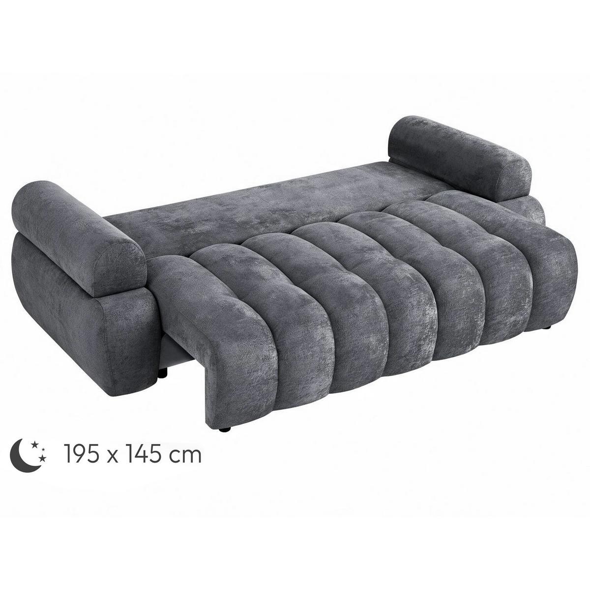SCHLAFSOFA Mavi 3-Sitzer mit Schlaffunktion, Bettsofa Schlafcouch 195x145 cm, Dunkelgrau - Dunkelgrau, Textil (255/100/110cm) - Beautysofa