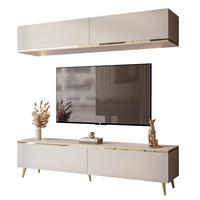 WOHNWAND AURORA in Kaschmir mit schräge Goldchrom Fuße - Kaschmir/Goldfarben, Holzwerkstoff/Metall (180/45/40cm) - Lookway