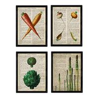 POSTER Set mit 4 Blättern von Obst und Gemüse Modell 2 A4 Schwarzer Rahmen - Schwarz, Papier (29.7/3cm) - Nacnic