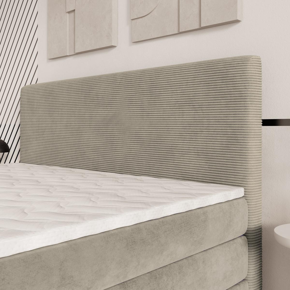 BOXSPRINGBETT MATERN 180x200 cm mit Matratze und Topper - Beige - Beige, Holz (180/200cm) - MASSENO