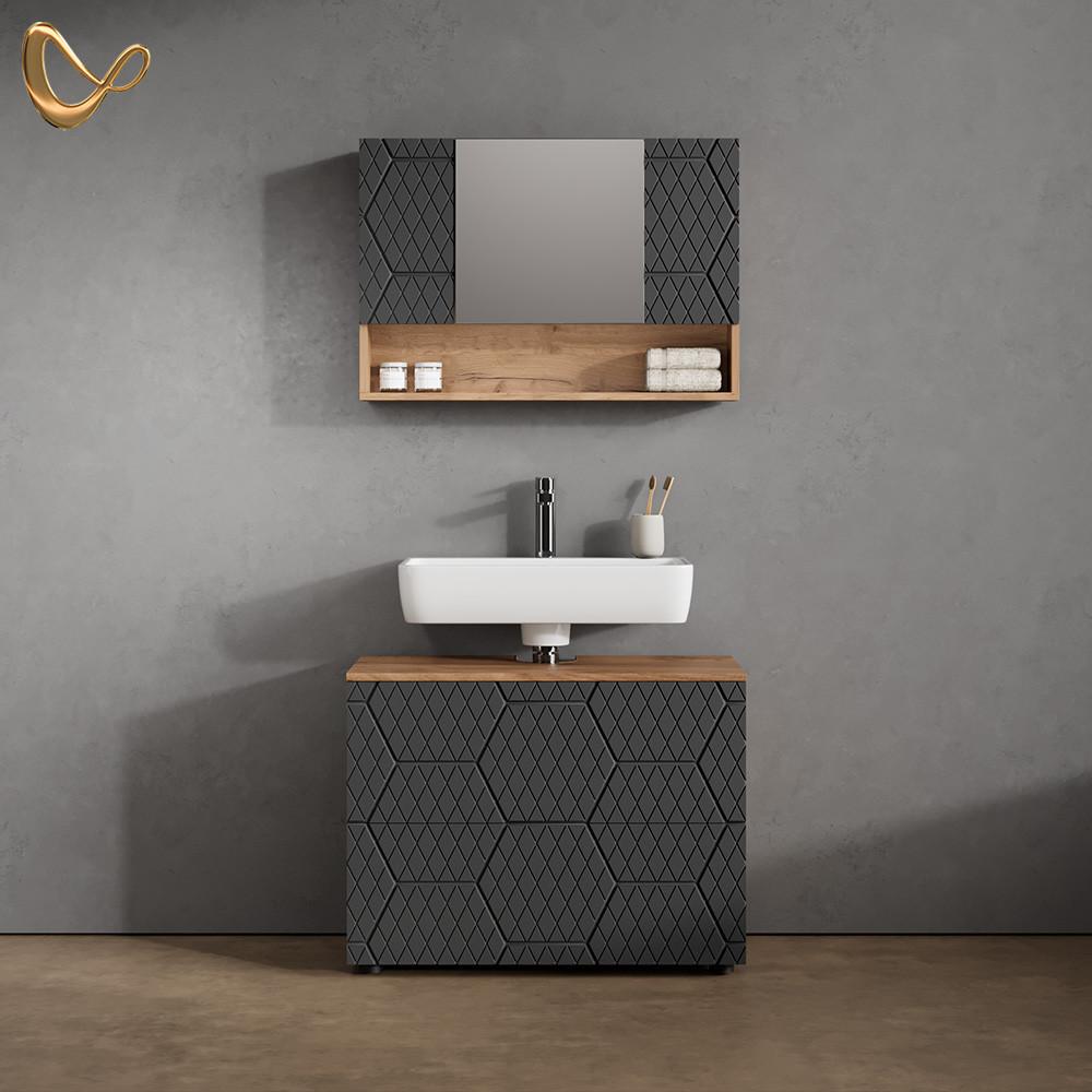 BADMÖBEL-SET Ronco Anthrazit mit Wabenstruktur 2 Teile, Unterschrank 80 cm - Anthrazit, Holzwerkstoff (80/58/41cm) - Livinity®