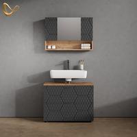 BADMÖBEL-SET Ronco Anthrazit mit Wabenstruktur 2 Teile, Unterschrank 80 cm - Anthrazit, Holzwerkstoff (80/58/41cm) - Livinity®