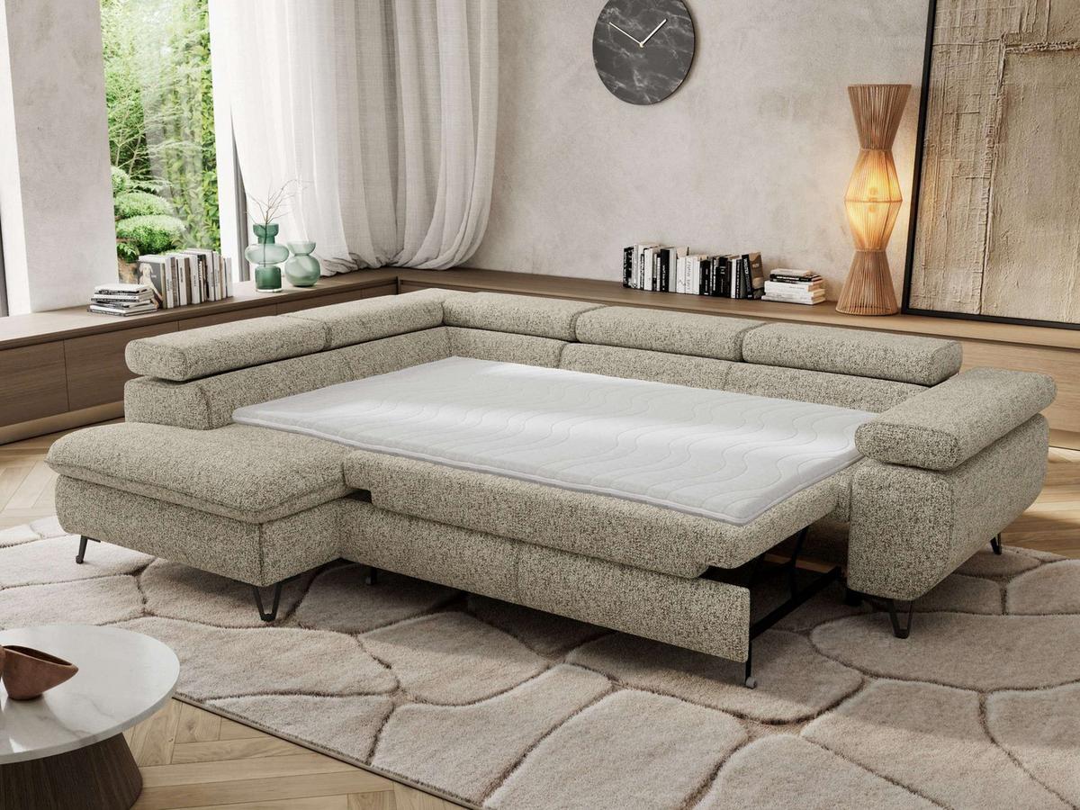 ECKSOFA PABLO L Beige Struktur - Links Seite mit T25 Topper - Beige/Schwarz, Textil/Metall (208/273cm) - MKS