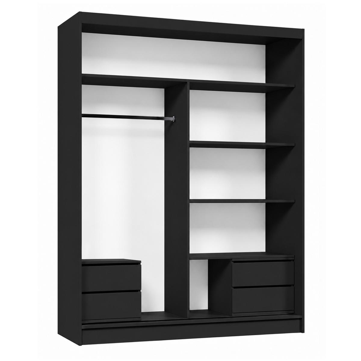 SCHWEBETÜRENSCHRANK Debra mit 2 Türen, 160/216/61 Schwarz mit Spiegel und Schubladeneinsätze - Schwarz, Holzwerkstoff (160/216/61cm) - Beautysofa