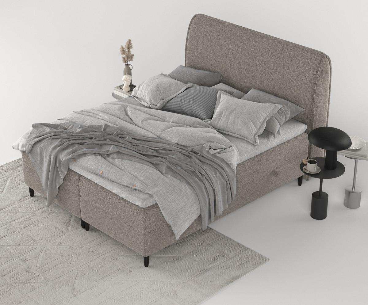 BOXBETT Lunaro 200/200 cm Beige im Bubble Stoff - Beige/Schwarz, Holz/Holzwerkstoff (200/200cm) - AltaBeds