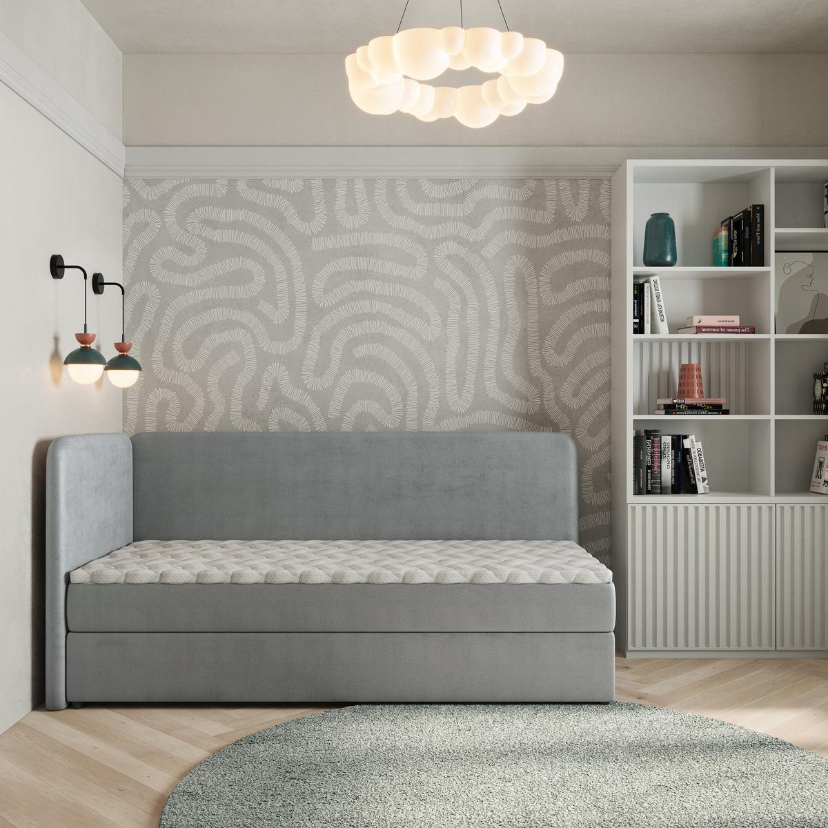 BOXBETT GINA 90x200 cm mit Matratze und Topper, H2+H3 - Hellgrau - Hellgrau, Holz (90/200cm) - MASSENO