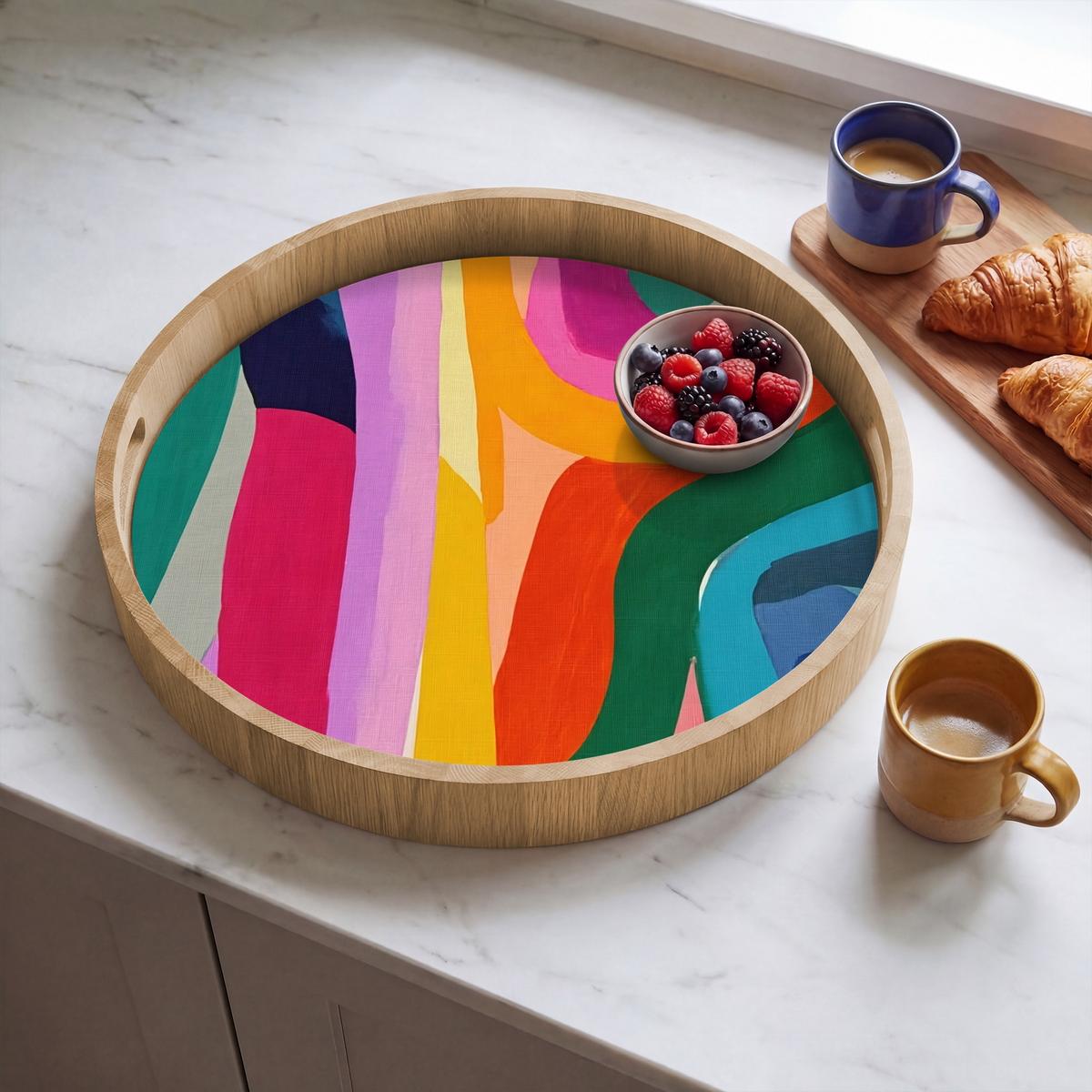 TABLETT Abstrakt - Bunt - Wellen - Linien 50x50 cm - Multicolor, Holz (50/5/5cm) - OnlyWow