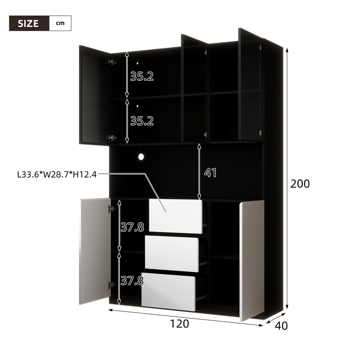 VITRINESCHRANK schwarz & weiß 200 cm hoch mit led-beleuchtung & kabelmanagement - Schwarz, Holzwerkstoff (120/200/40cm) - Urban Meuble