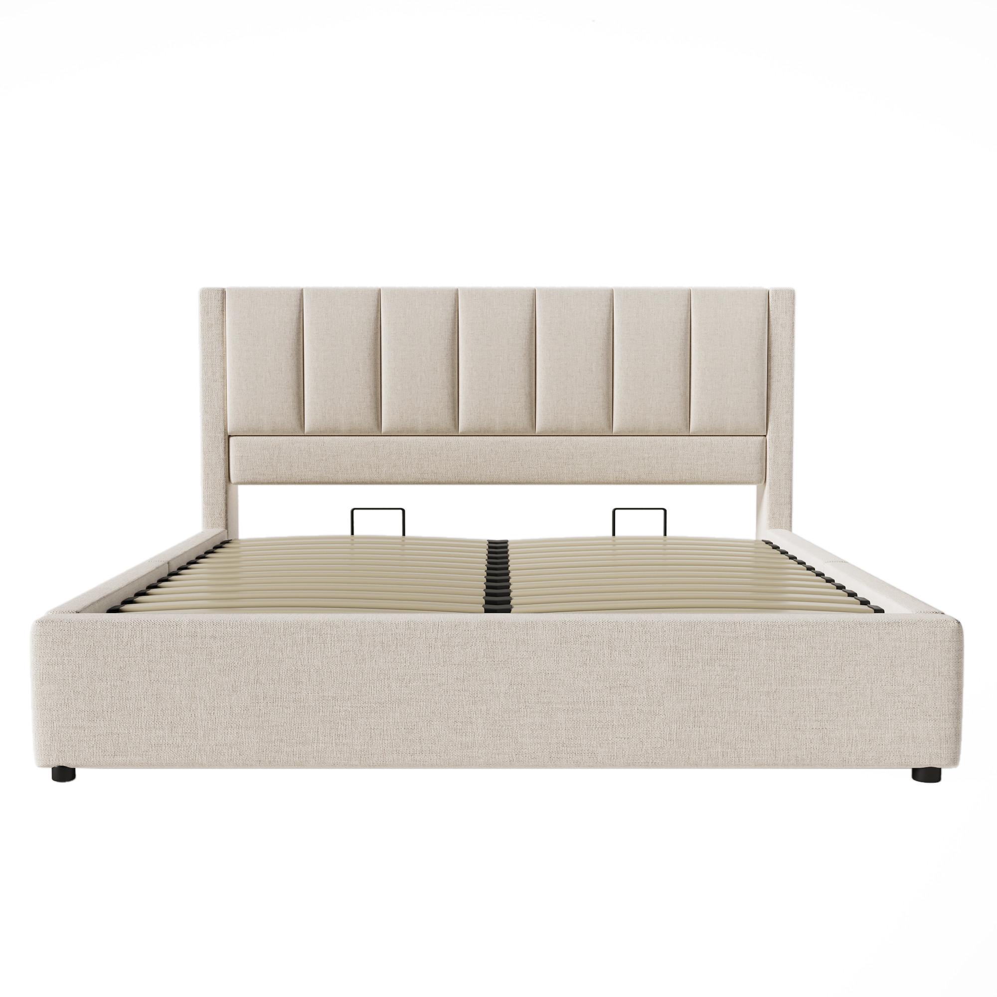 BETT 160x200 cm Leinen Beige - Beige, Holzwerkstoff (160/200cm) - Urban Meuble