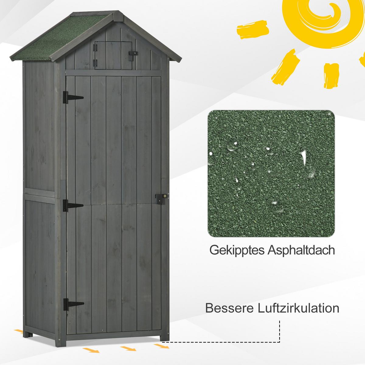 GARTENSCHRANK Gerätehaus Geräteschuppen, mit Fachböden, Asphaltdach, Holz, Grau+Grün - Dunkelgrau, Holz (54.2/179/77cm) - Outsunny