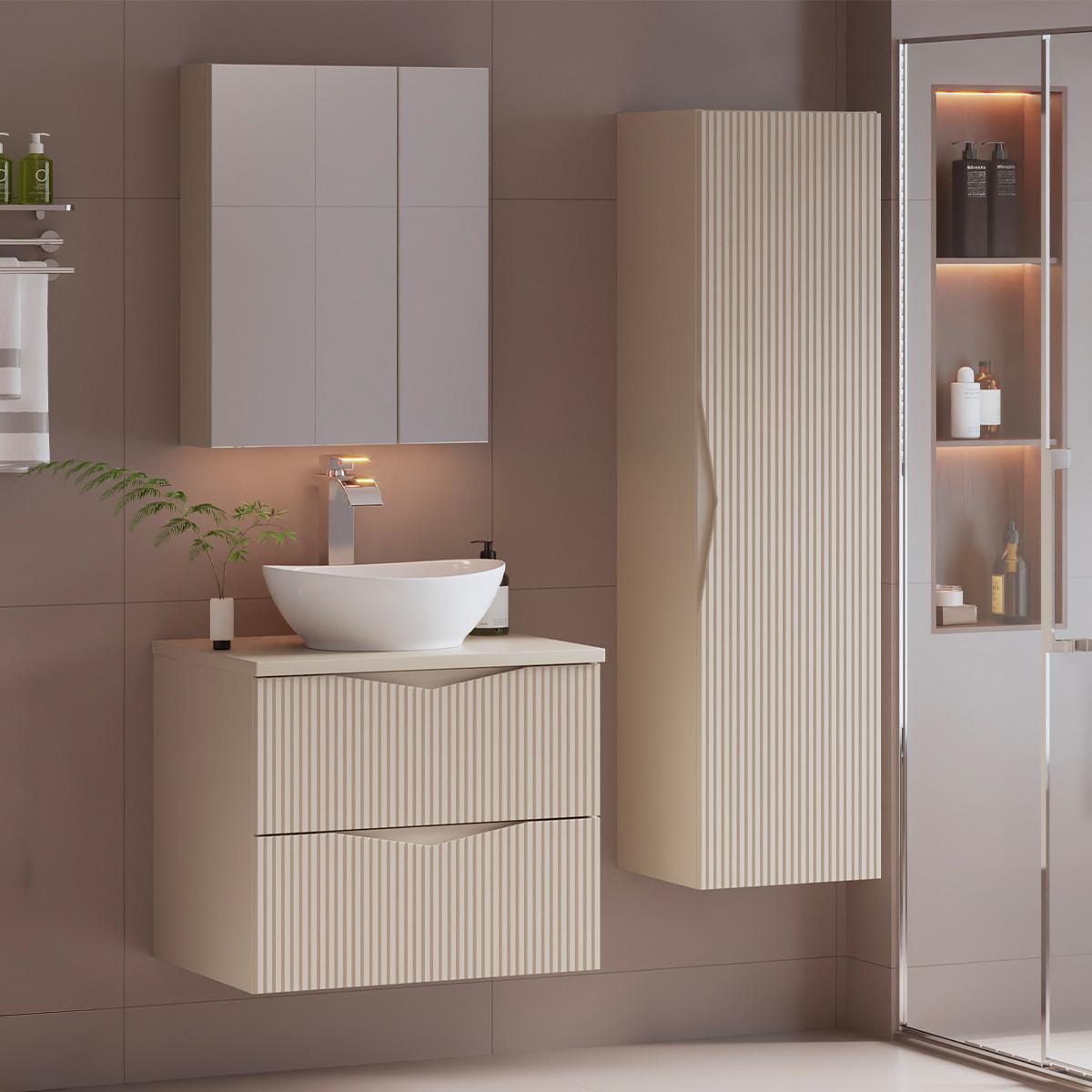 BADMÖBEL 60.6cm Tao 2er-Set Kaschmir - Beige, Holzwerkstoff (60.6/50/45.8cm) - Petits-meubles