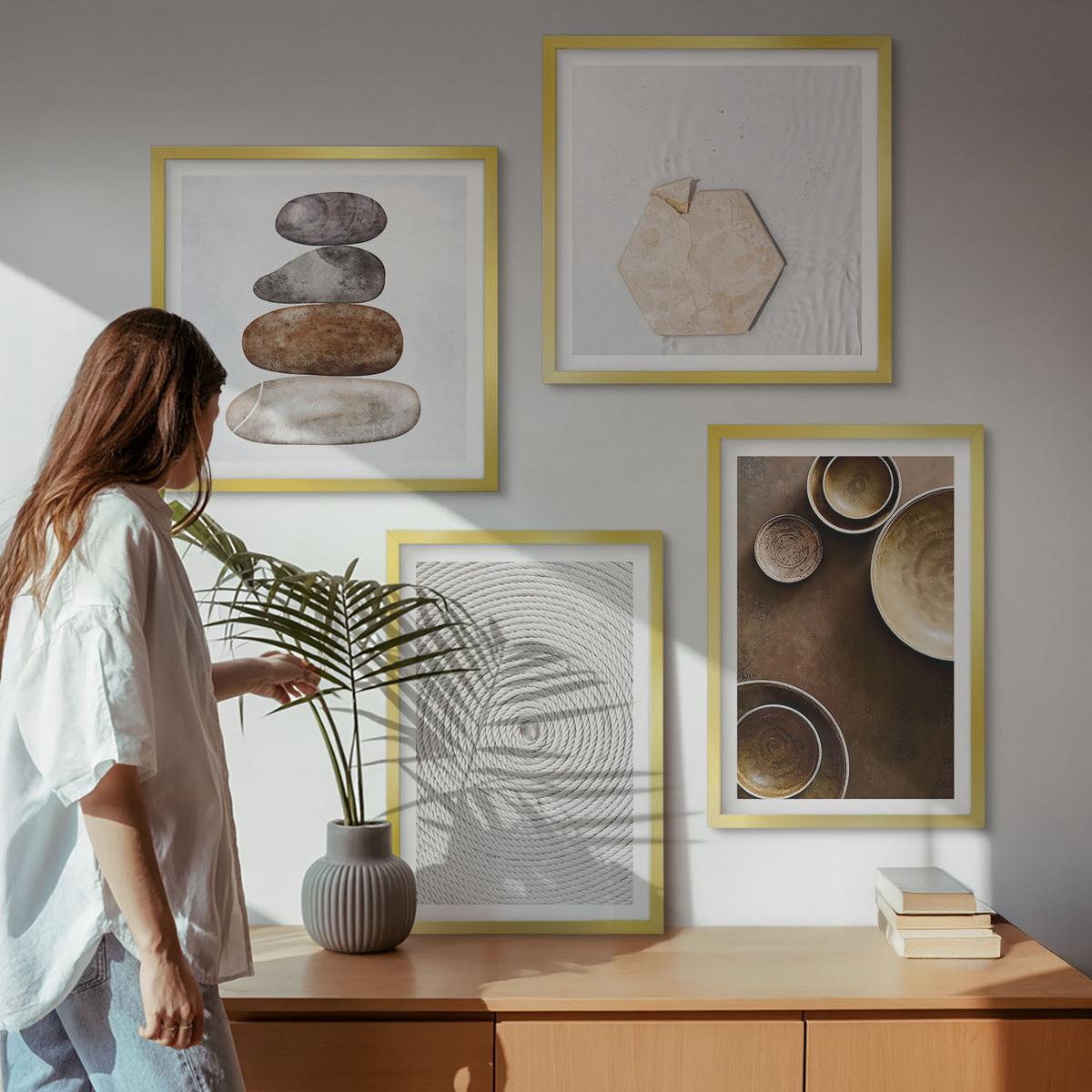 BILDER SET 4er Set - 50x50 cm & 40x60 cm Goldrahmen - Texturen in der modernen Kunst - Goldfarben, Kunststoff (50/50cm) - TULUP