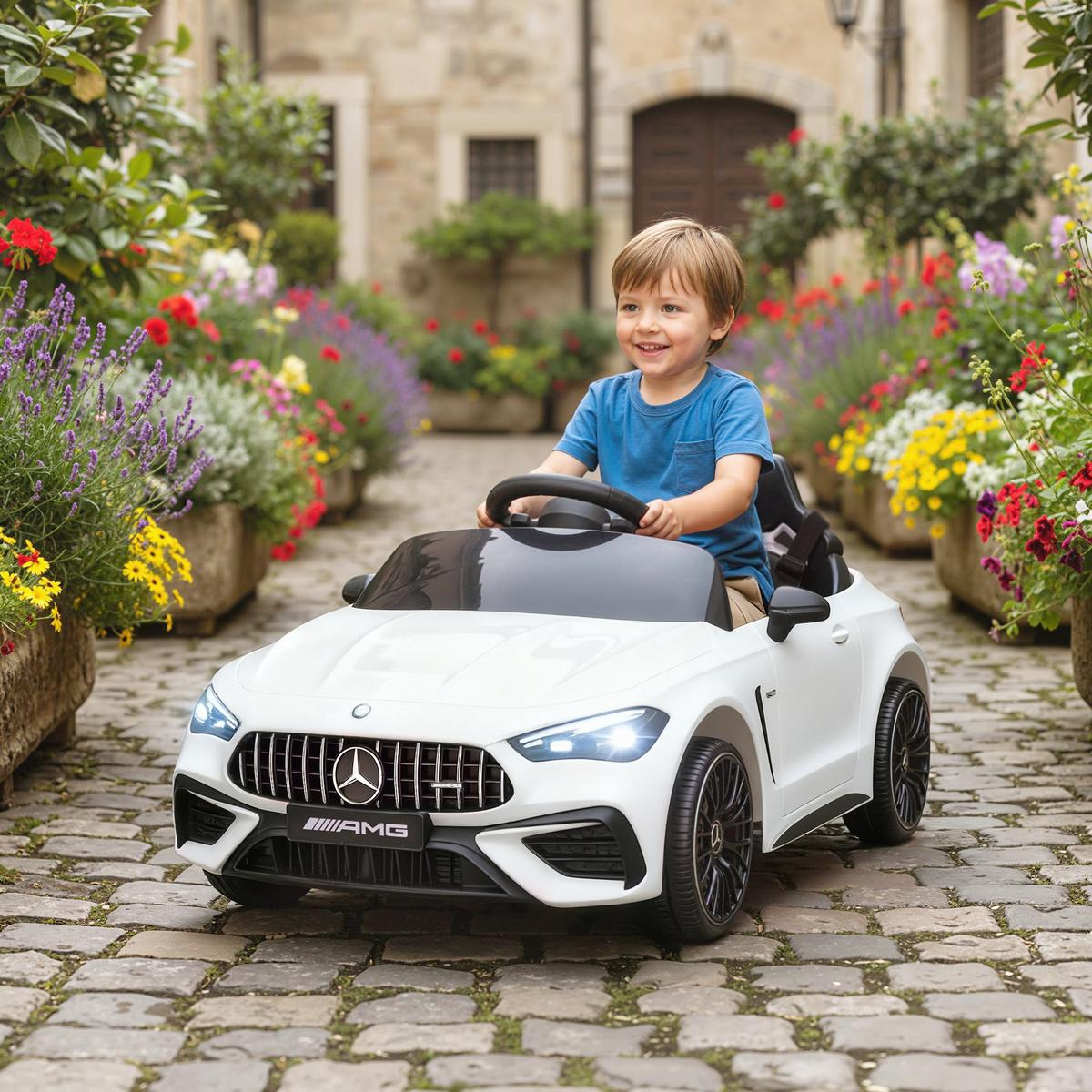 KINDER-ELEKTROAUTO 2 x 12V Kinderauto mit Musik, MP3, Sanftem Start/Stopp - Weiß, Kunststoff (99/55/43cm) - AIYAPLAY