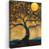 LEINWANDBILD Baum - Mond - Blumen - Gold - Kunst Room Decor 30x40 cm - Orange, Textil (30/40cm) - MuchoWow