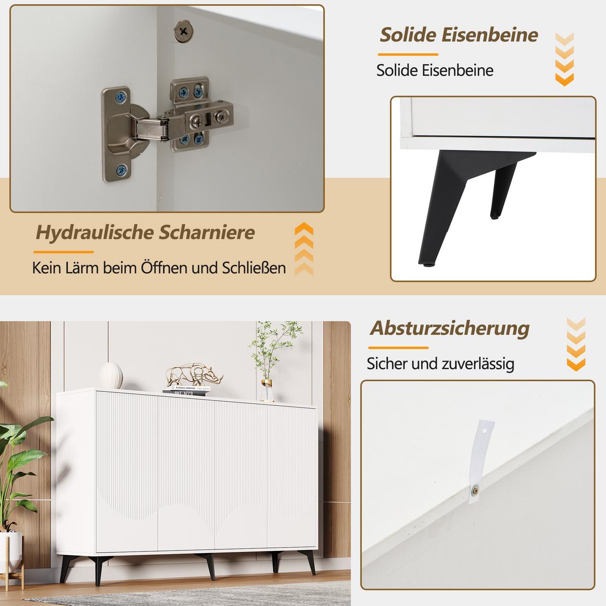 SIDEBOARD weiß & 3d-rillen-design mit 4 türen - Weiß, Holzwerkstoff (160/100/35cm) - Urban Meuble