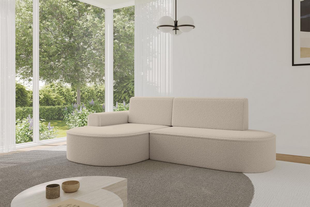 ECKSOFA mit Schlaffunktion und Bettkasten Ottomane Links MARI-L1-S - 283x167x73 cm Dunkelbeige Bouclé - Hellbraun/Schwarz, Holzwerkstoff/Kunststoff (283/167cm) - ALTDECOR