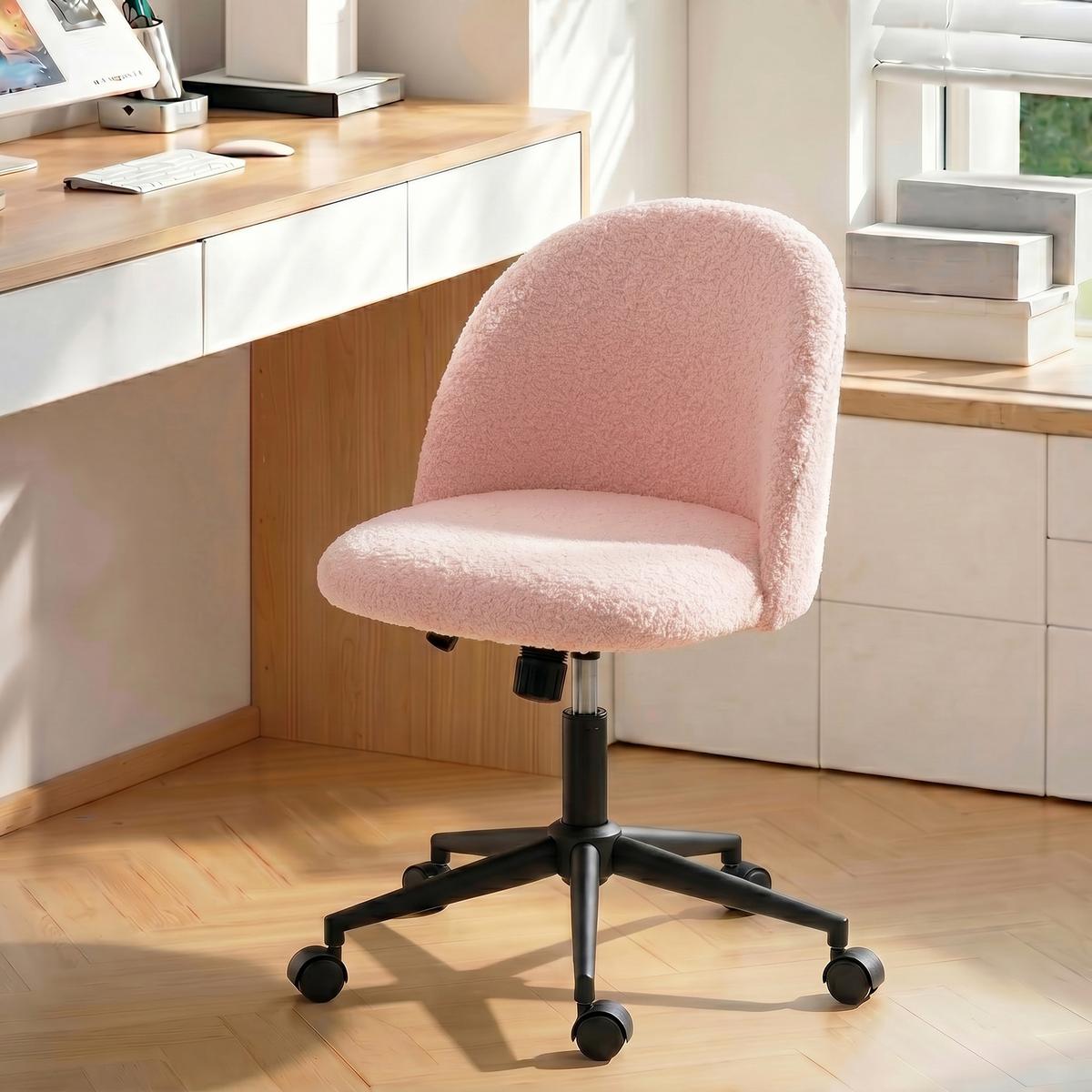 BÜROSTUHL Polyester Rosa - Schwarz/Rosa, Textil/Metall (52/84.5/59cm) - HOMCOM
