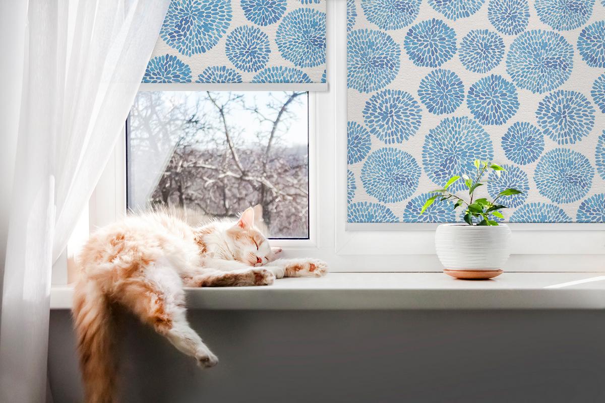 INNENROLLO - Fensterrollo - Rollo - 80x180 cm - Blaue Blütenblattkreise - Blau, Kunststoff (80/180/0.5cm) - TULUP