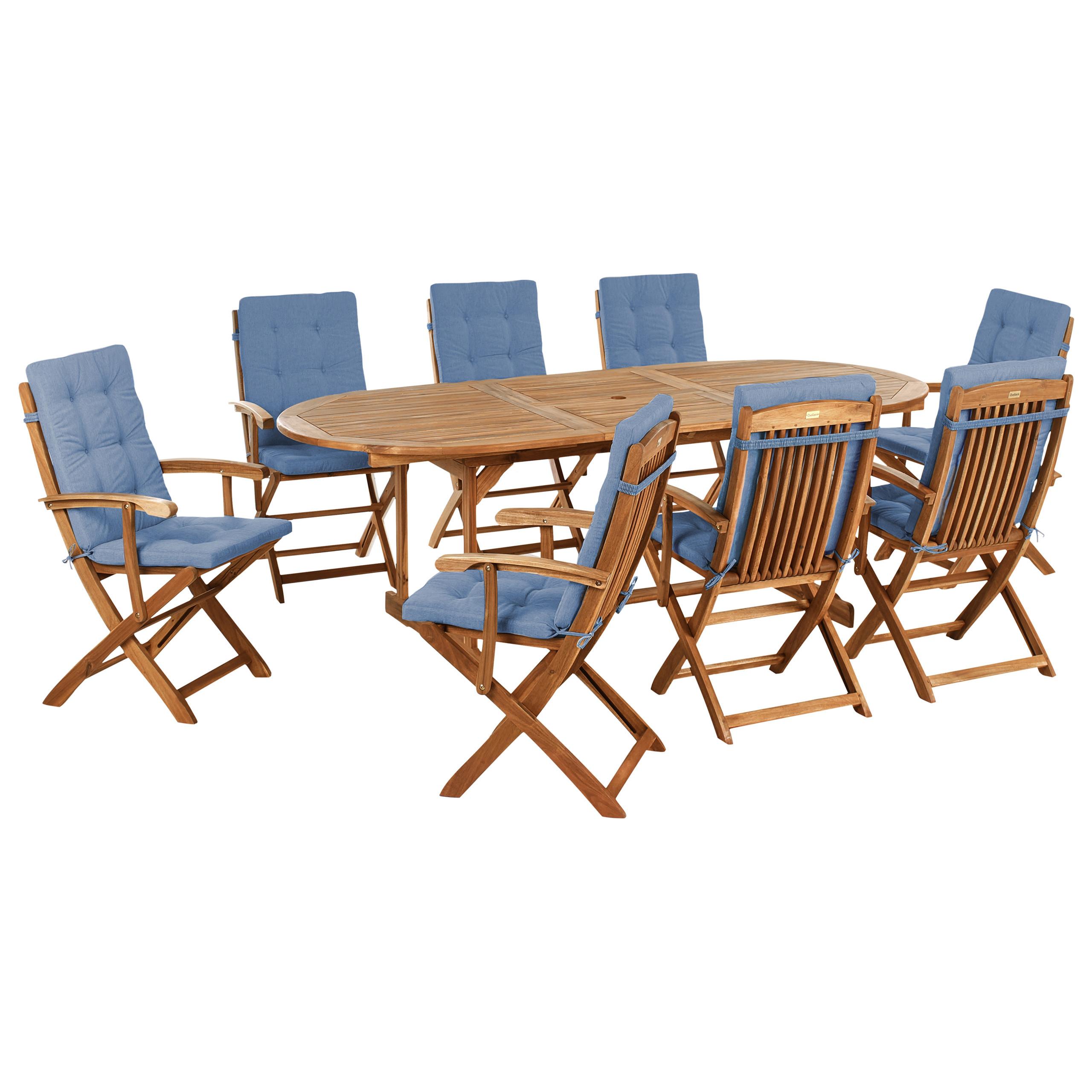 GARTENMÖBEL-SET 8-Sitzer Blau Akazienholz Maui Premium - Braun, Holz - Beliani