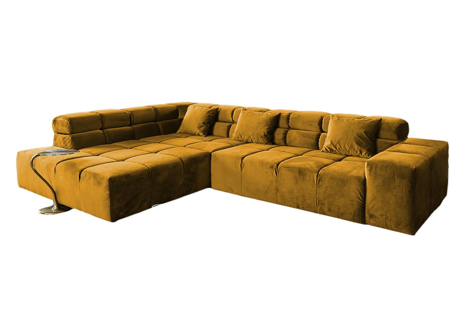 ECKSOFA MIT MOTORISCHEM SITZVORZUG NEVADA Gelb Velvet Relaxfunktion - Currygelb/Gelb, Textil (319/215cm) - KAWOLA