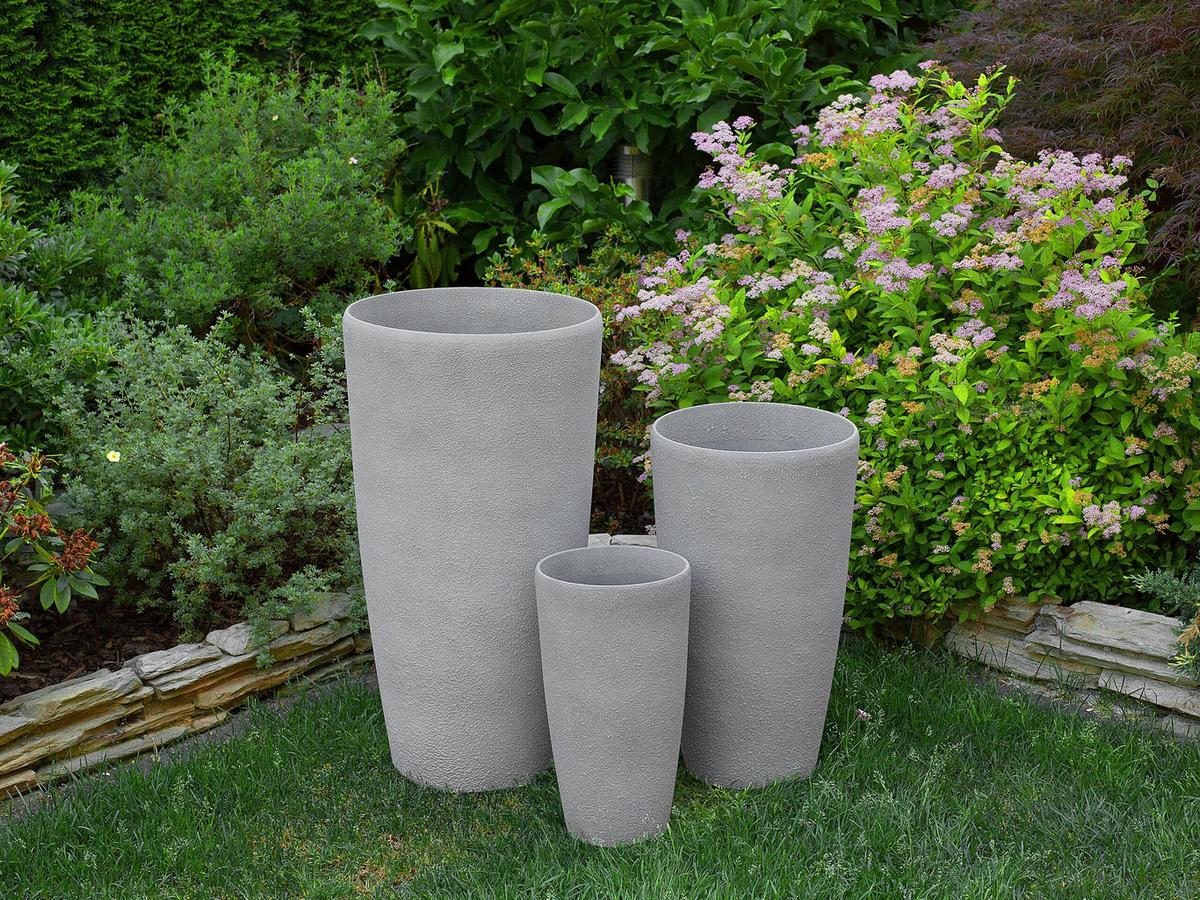 BLUMENKÜBEL 2er-Set grau rund 23/23/42 cm Abdera - Grau, Stein (42cm) - Beliani
