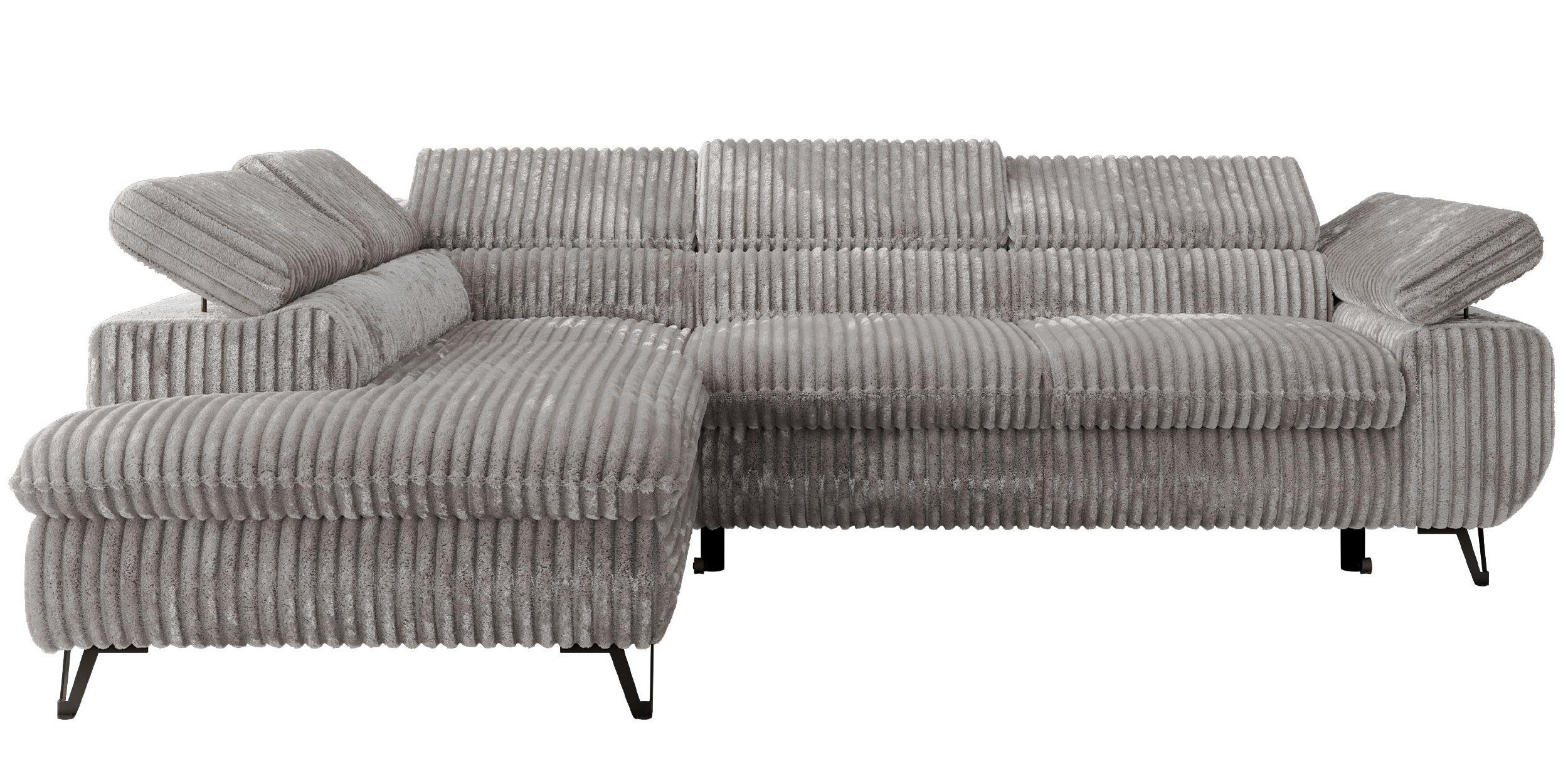 ECKSOFA PABLO L Hellgrau Cord - Links Seite - Hellgrau/Schwarz, Textil/Metall (208/273cm) - MKS