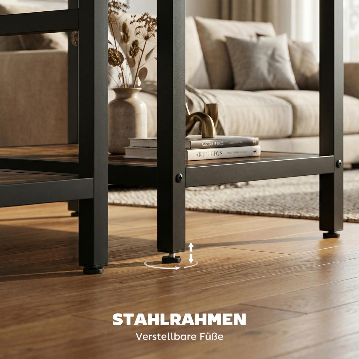 COUCHTISCH 2er Set Stahl Holzwerkstoff Rustikal-Braun - Schwarz/Braun, Holzwerkstoff (80/54/41cm) - HOMCOM