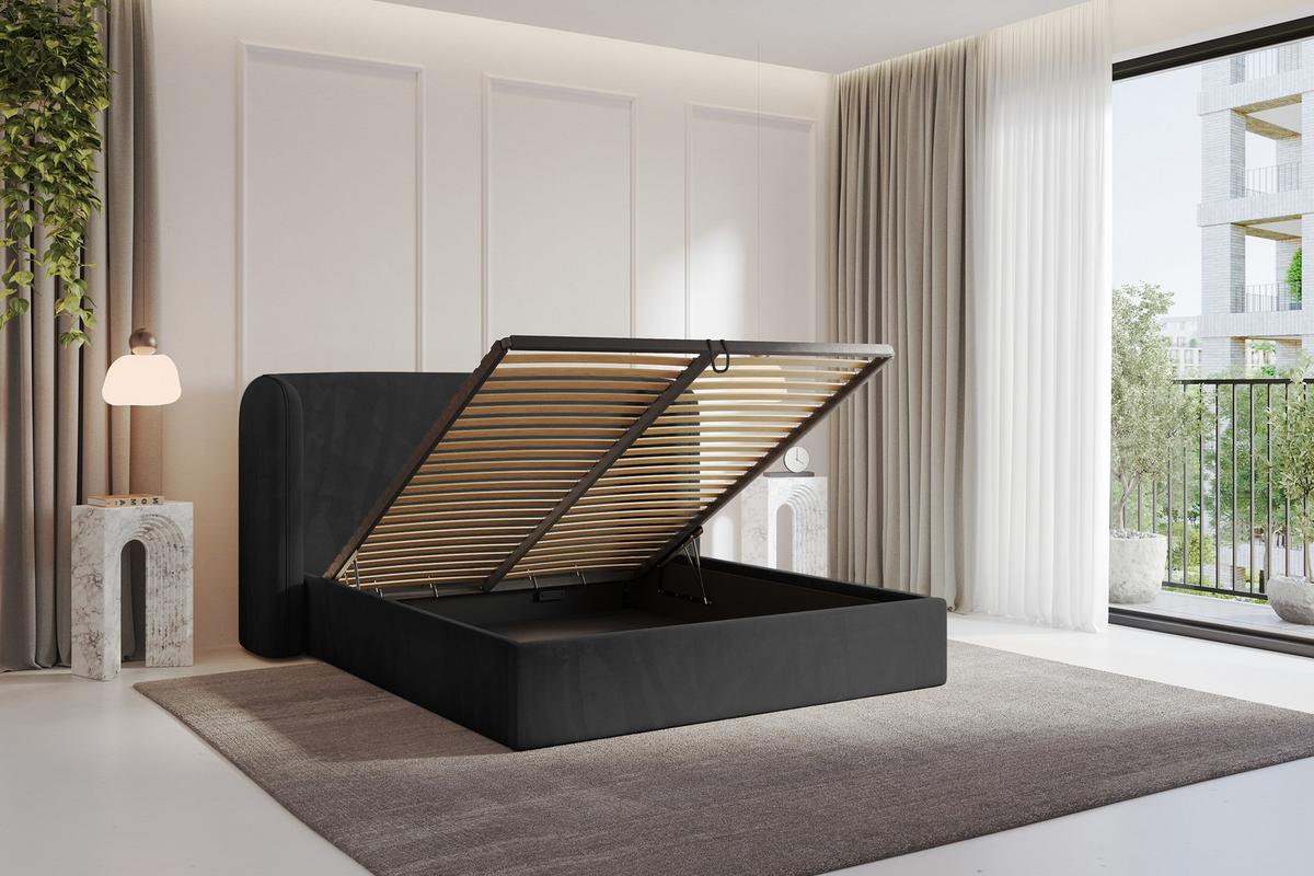 POLSTERBETT mit Bettkasten und Lattenrost, Bett mit Matratze H3/H4 - ESTI 140x200 Schwarz - Schwarz, Holzwerkstoff/Textil (140/200cm) - ALTDECOR