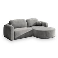ECKSOFA AMILIA M R-S Hellgrau Velours-Stoff mit Schlaffunktion - Hellgrau, Holz (263/174cm) - MASSENO