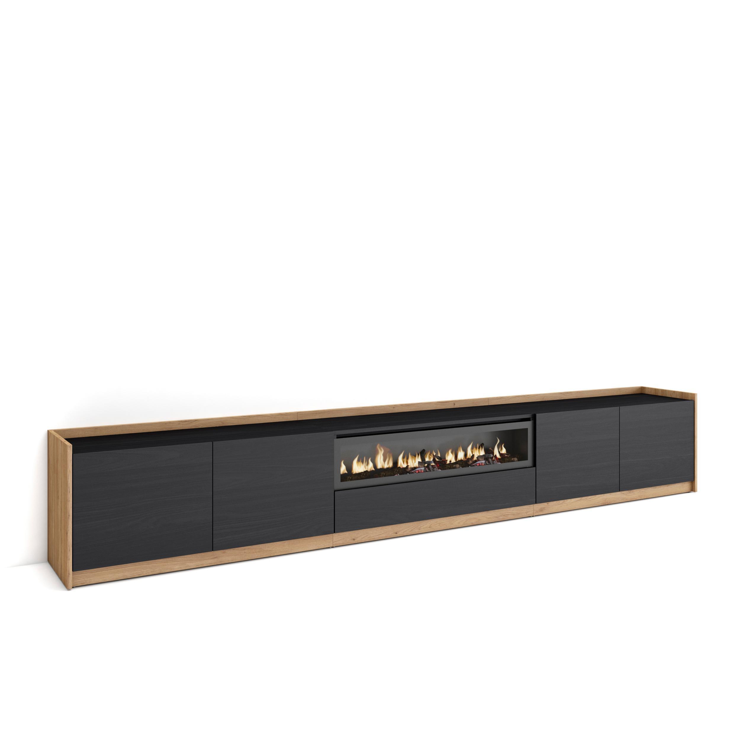LOWBOARD, Schwarz Eiche, Elektrokamin, 310/37/50cm - Schwarz, Holzwerkstoff (310/50/37cm) - Skraut Home