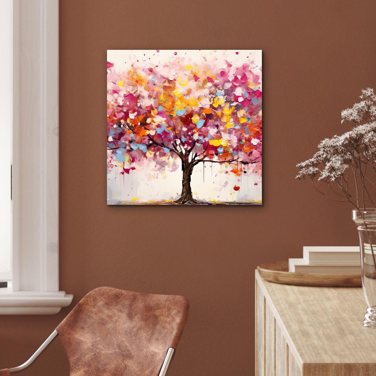 METALLBILD Aquarell - Baum - Kunst - Abstrakt 50x50 cm - Multicolor, Metall (50/50cm) - MuchoWow
