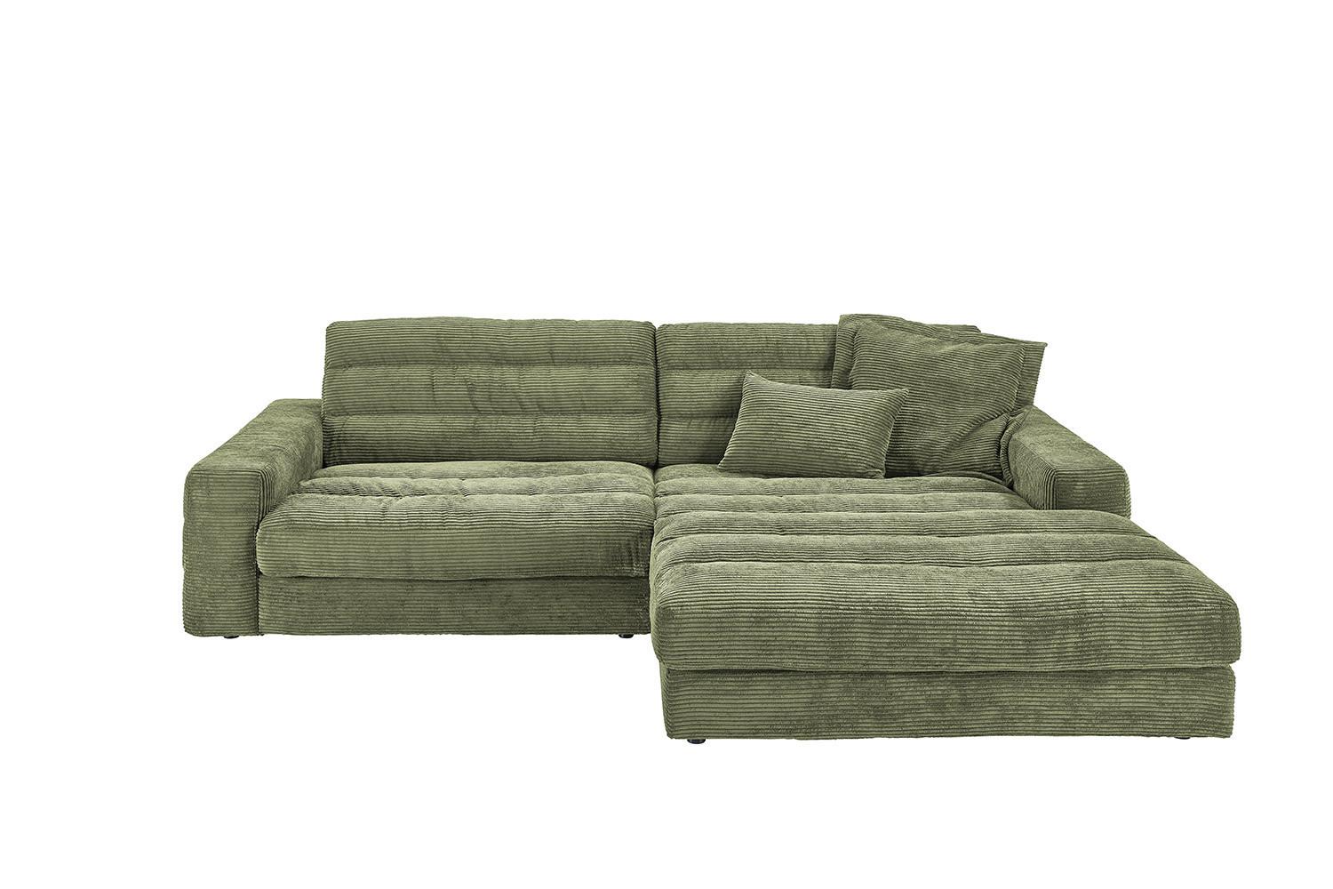 ECKSOFA LANA SOFA Grün Cord - Schwarz/Olivgrün, Textil (296/205cm) - KAWOLA