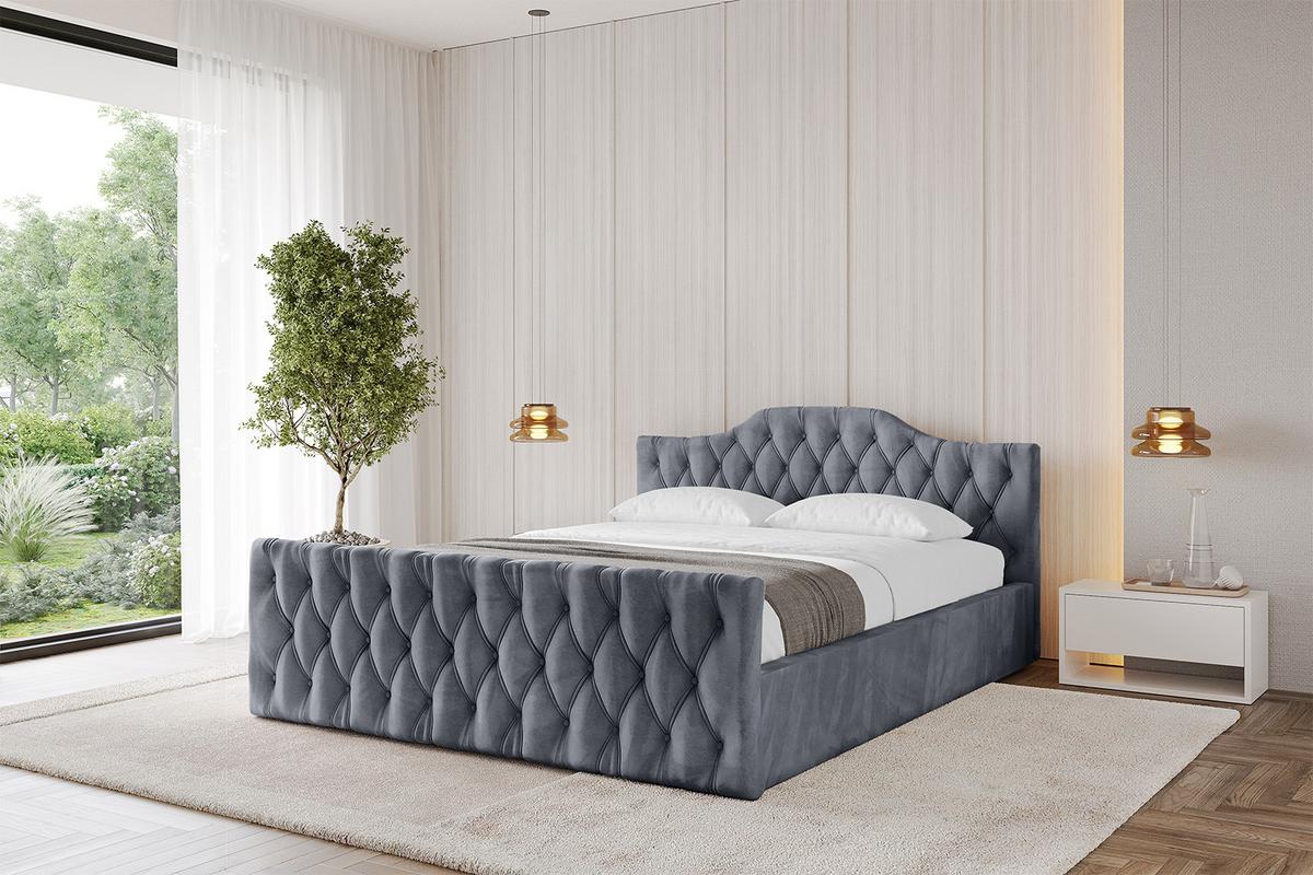 POLSTERBETT mit Bettkasten, Fußteil und Lattenrost, Boxbett mit Matratze H3/H4 - FALIO-Z-V1 120x200 Grau - Grau, Holzwerkstoff/Textil (120/200cm) - ALTDECOR