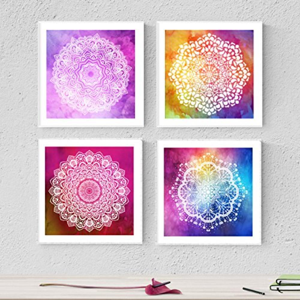 POSTER Set mit 4 Mandalas Blendung 20x20cm Schwarzer Rahmen - Schwarz, Papier (20/3cm) - Nacnic