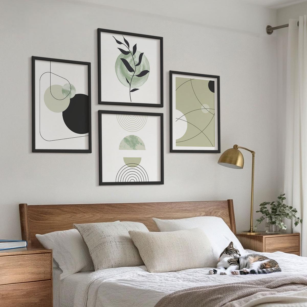 BILDER SET 4er Set - 50x50 cm & 40x60 cm Schwarzer Rahmen - Abstrakte Formen und Farben - Schwarz, Kunststoff (50/50cm) - TULUP