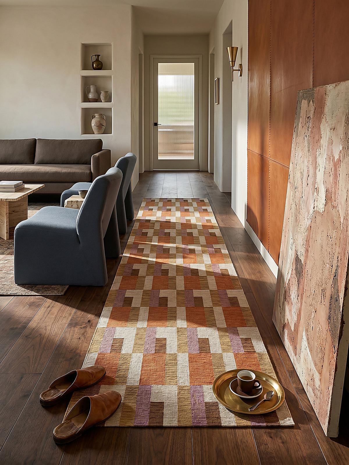 TEPPICH COQUET, geometrisch, Orange-Natur, 60 x 230 cm - Orange, Textil (230/60cm) - KADIMA DESIGN