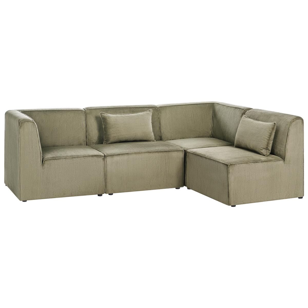 ECKSOFA Modul 4-Sitzer linksseitig Grün Cord Lemvig - Grün, Textil (250/166cm) - Beliani