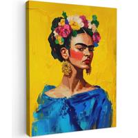 LEINWANDBILD Frida Kahlo - Frau - Gelb - Blau - Blumen Room Decor 30x40 cm - Gelb, Textil (30/40cm) - MuchoWow