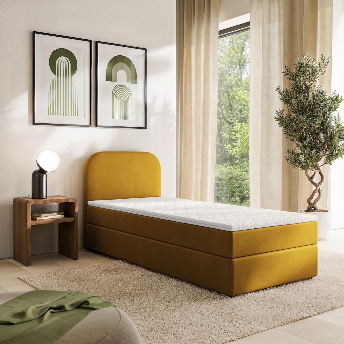 BOXBETT CERIA 90x200 cm mit Matratze und Topper - Gelb - Gelb, Holz/Textil (90/200cm) - MASSENO