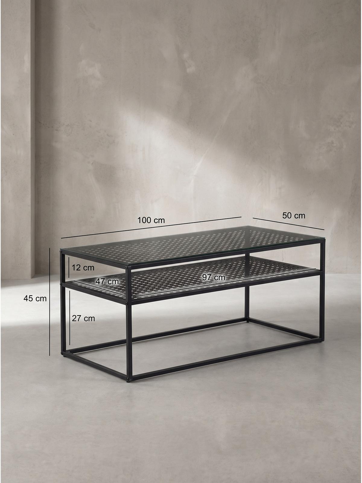 COUCHTISCH ALCUDIA, Einscheibensicherheitsglas, Schwarz, 100 x 50 x 45 cm - Schwarz, Glas/Metall (50/100/45cm) - KADIMA DESIGN