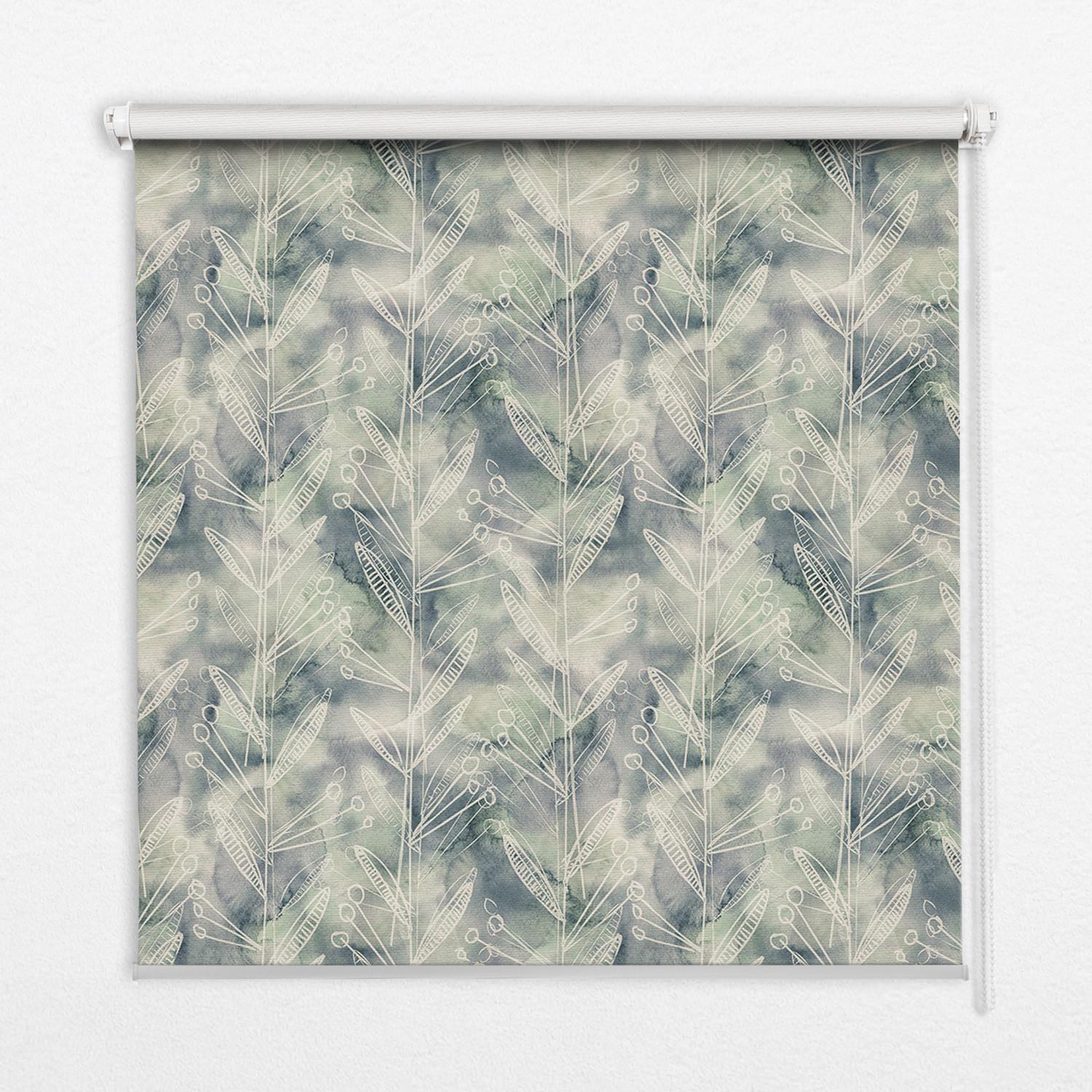 INNENROLLO - Fensterrollo - Rollo - 110x140 cm - Skizze einer Pflanze auf farbigem Hintergrund - Grün, Kunststoff (110/140/0.5cm) - TULUP