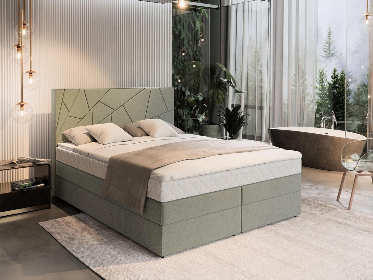 BOXBETT TRANI 140x200 cm mit Matratze und Topper - Grün - Grün, Holz (140/200cm) - MASSENO