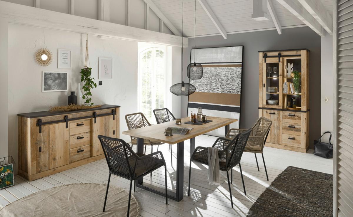 SIDEBOARD Used Wood hell, anthrazit 162 cm, Kommode mit Soft-Close - Anthrazit/Schwarz, Holzwerkstoff/Metall (162/91/43cm) - Furn.Design