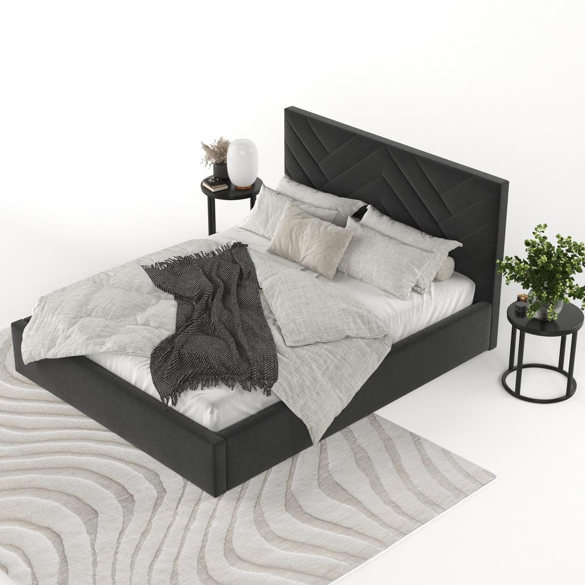 POLSTERBETT Arco 140/200 cm Schwarz im Asti Stoff - Schwarz/Naturfarben, Holz/Holzwerkstoff (140/200cm) - AltaBeds