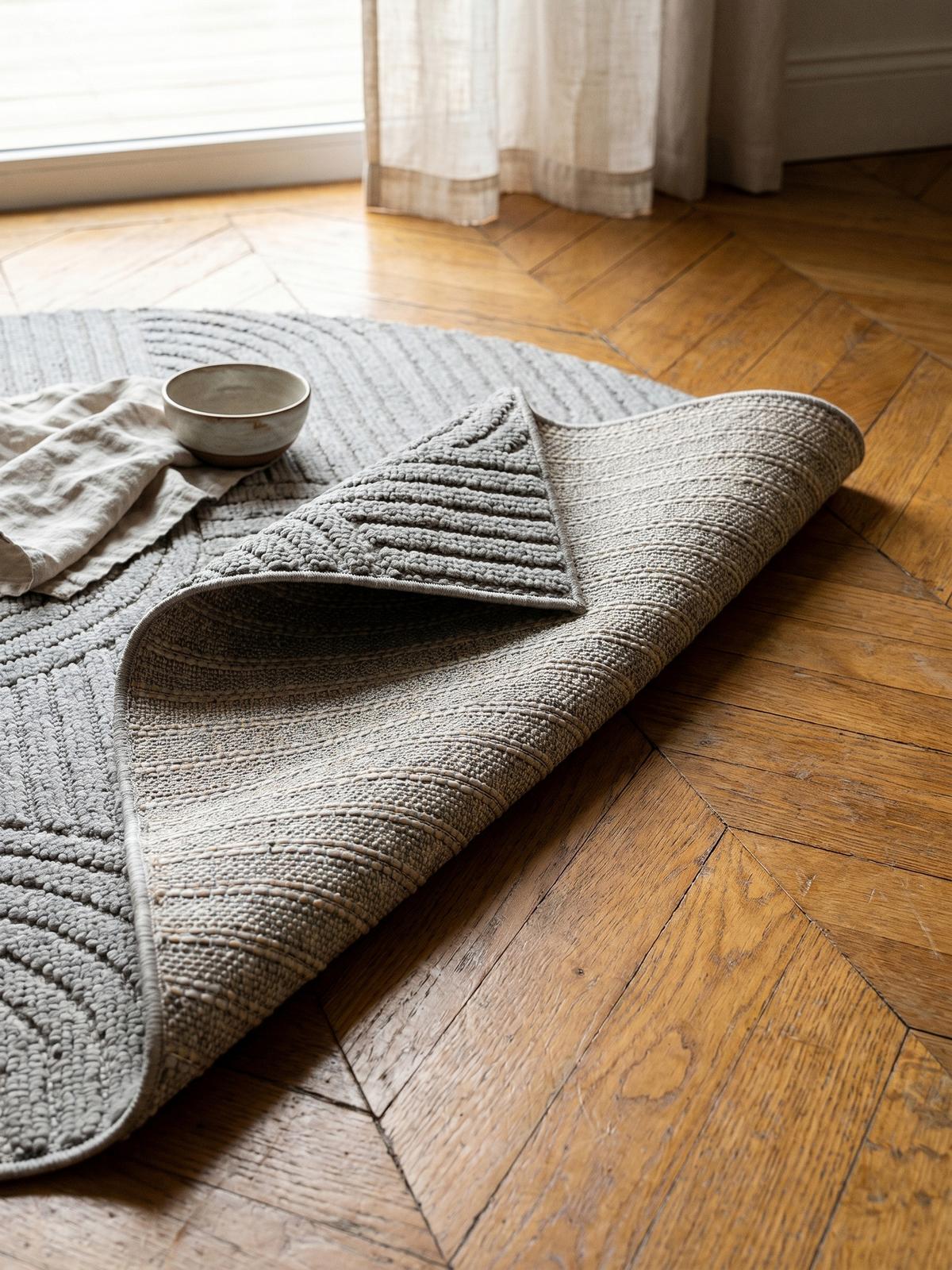 TEPPICH Flachgewebe LANGAU in Silber, mit geometrischen Bögen, Ø 200 cm - Silberfarben, Textil (200/200cm) - KADIMA DESIGN