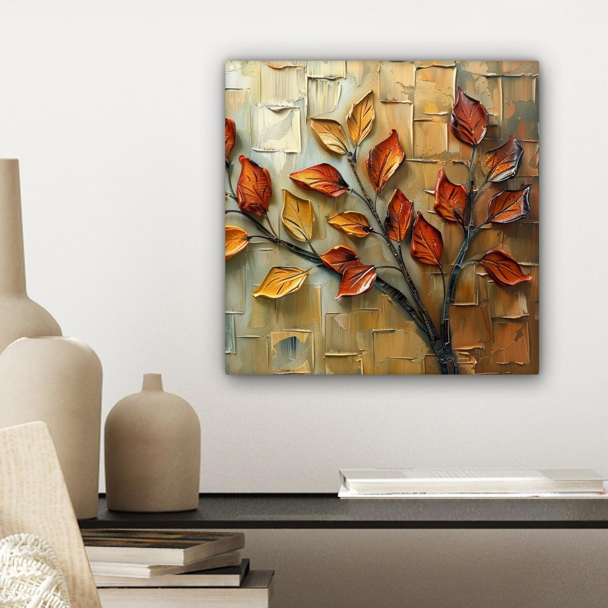LEINWANDBILD Baum - Abstrakt - Natur - Kunst Deko Wohnzimmer 20x20 cm - Goldfarben, Textil (20/20cm) - MuchoWow