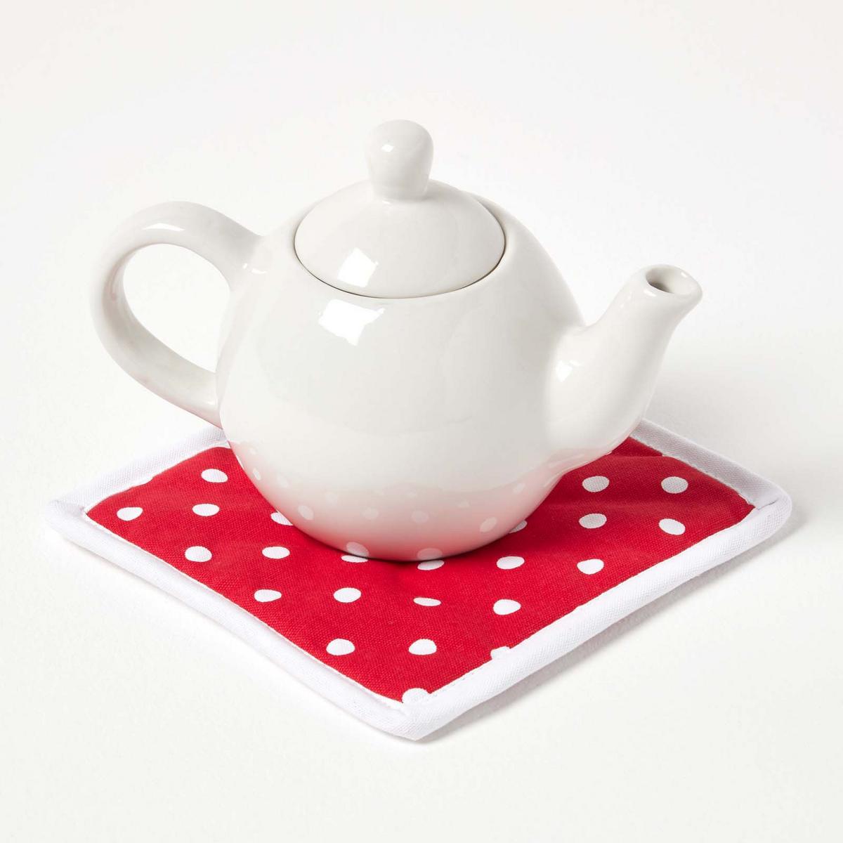 TOPFLAPPEN Polka Dots 20/20 cm, Baumwolle wattiert - Rot, Textil (20/20cm) - Homescapes