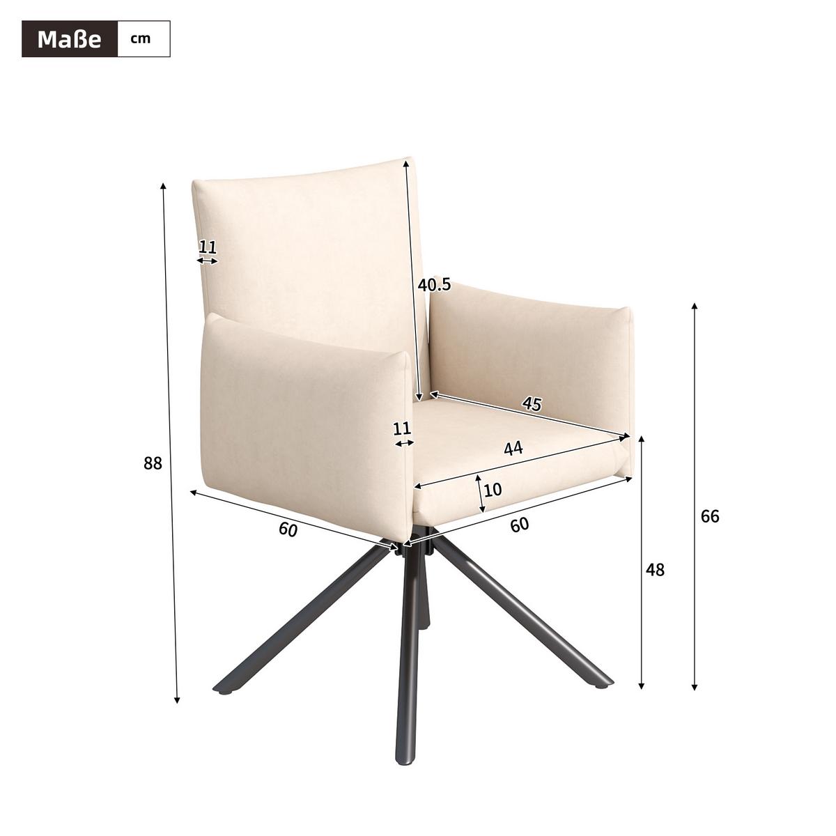 ESSZIMMERSTUHL 2er set samt gepolstert drehbar metallgestell mit armlehnen - Beige, Textil (60/88/60cm) - Urban Meuble