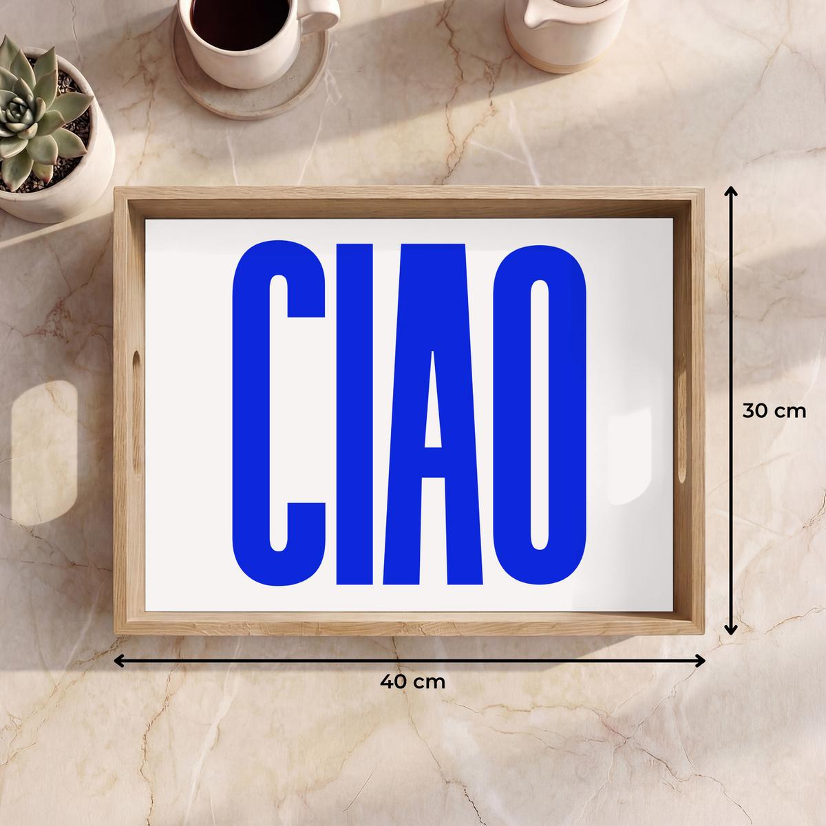 TABLETT Ciao - Großbuchstaben - Blau - Minimalistisch 40x30 cm - Blau, Holz (40/5/5cm) - OnlyWow
