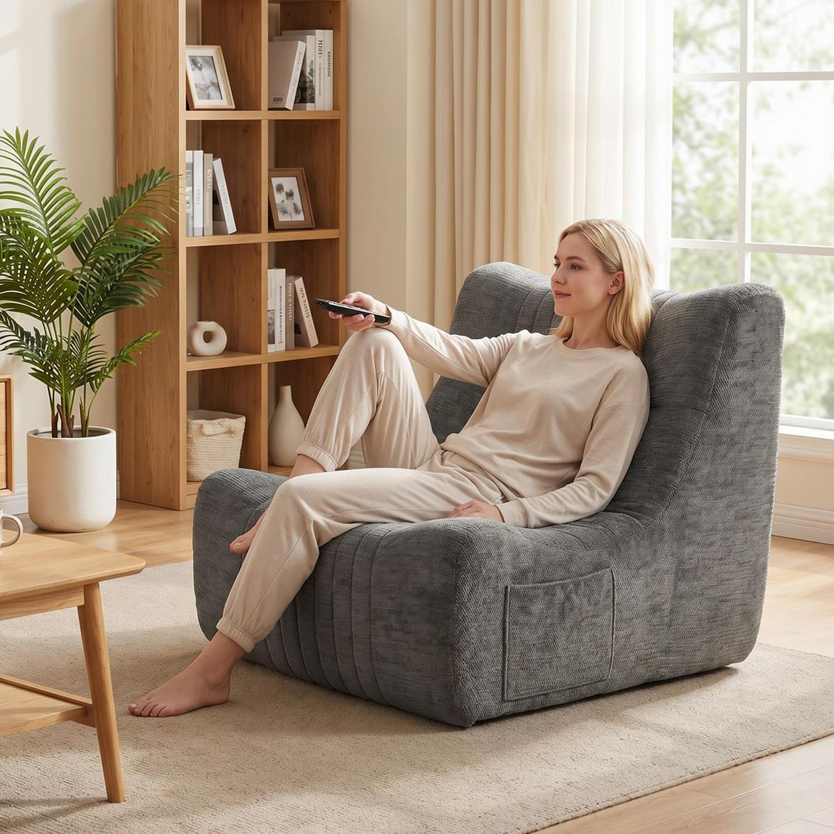 BODENSESSEL Chenille 100 Polyester Schaumstoff Kastaniengrau - Grau, Textil (80/76/90cm) - HOMCOM